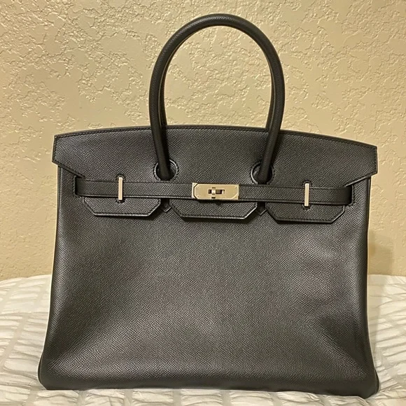HP🎉RARE HERMÈS BIRKIN BRUSHED PALLADIUM HW EPSOM BLACK LEATHER 35 cm - Picture 4 of 16